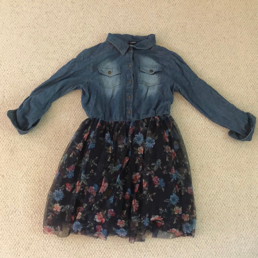 Zunie Denim and Floral Kids Dress